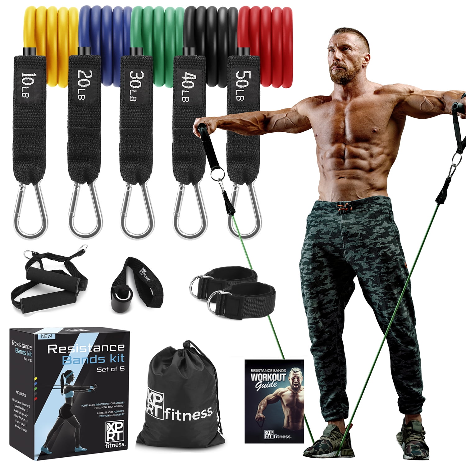 XPRT Fitness 11 PCS Resistance Tube Workout Bands Set -Fitness Strength Training