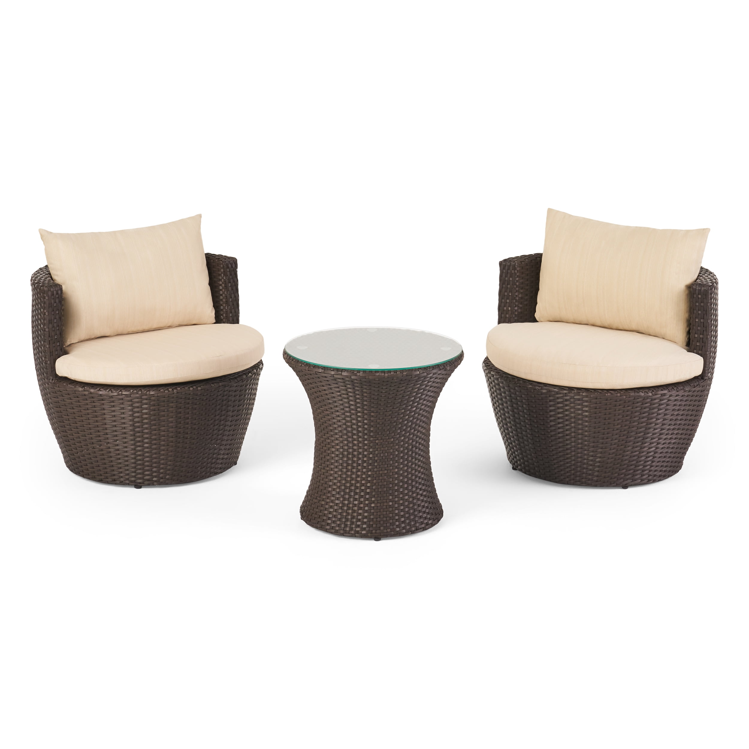 Outdoor 3 Piece PE Woven Leisure Conversation Set, Combined Outdoor Furniture for Patio Garden, Aluminum Brown