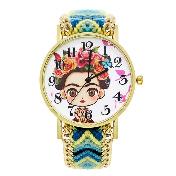 Reloj Frida Kahlo multicolor para mujer OMAN Frida Kahlo correa de tela ajustable