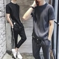 thumbnail image 2 of Camiseta ajustada elástica lisa para hombre, ropa elegante gris para hombre, conjuntos de pantalones casuales, camiseta fresca sin logotipo, ropa deportiva básica estética Kpop, 2 of 4