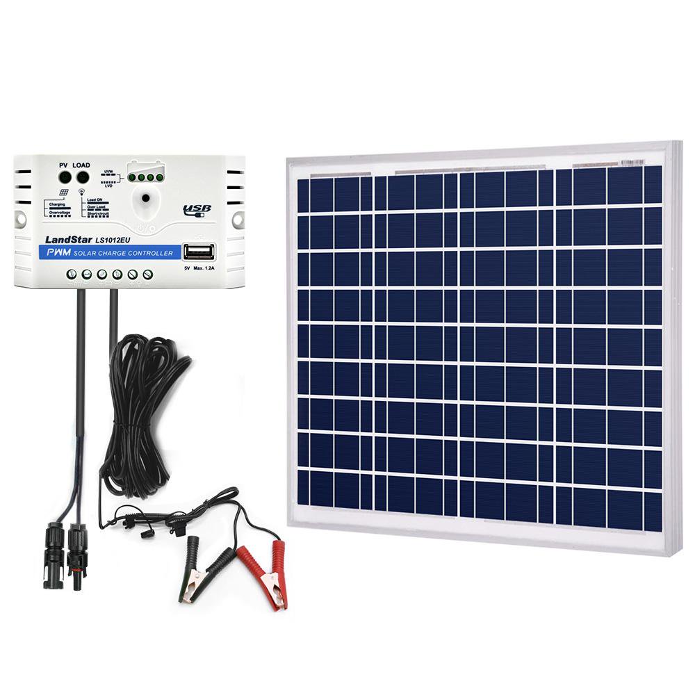 ACOPOWER 50W 12V Solar Charger Kit, 10A Charge Controller with Alligator Clips