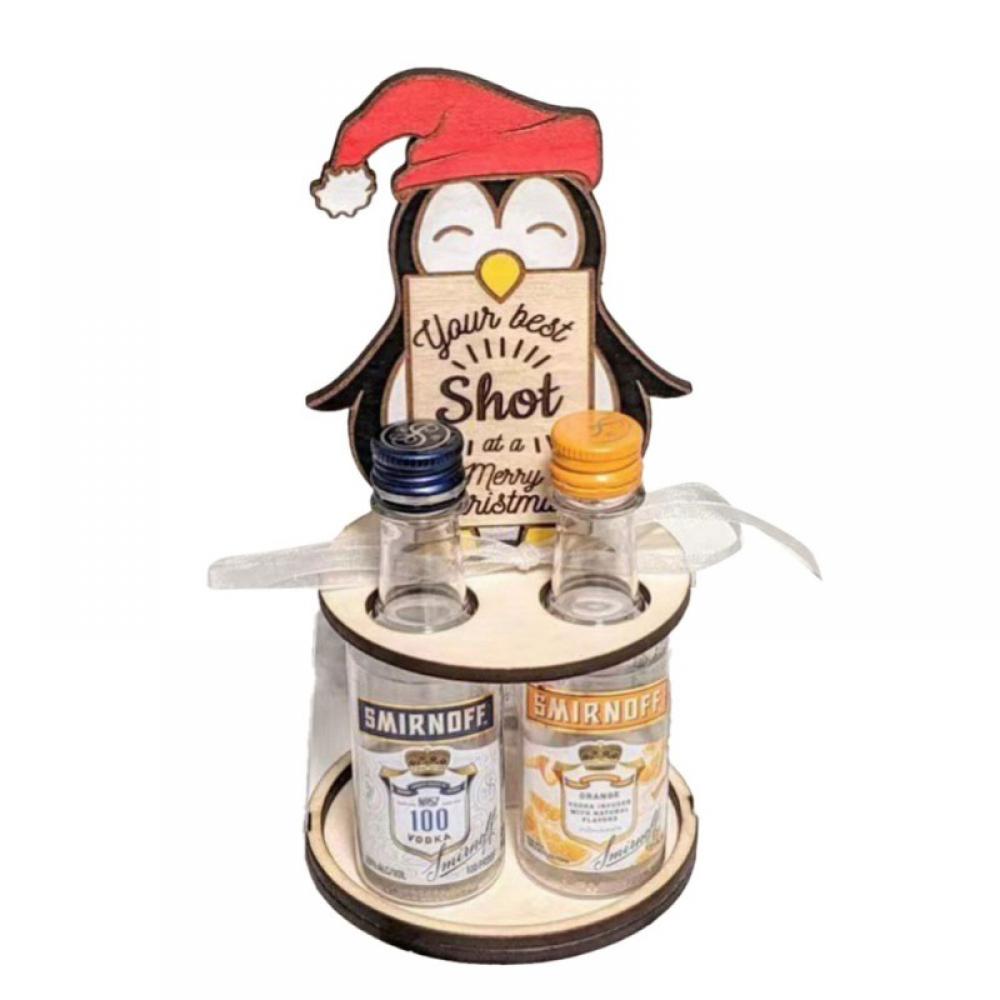 2PCS Christmas Mini Wine Bottle Holder, Mini Christmas Penguin Wine Rack, Wooden Wine Rack