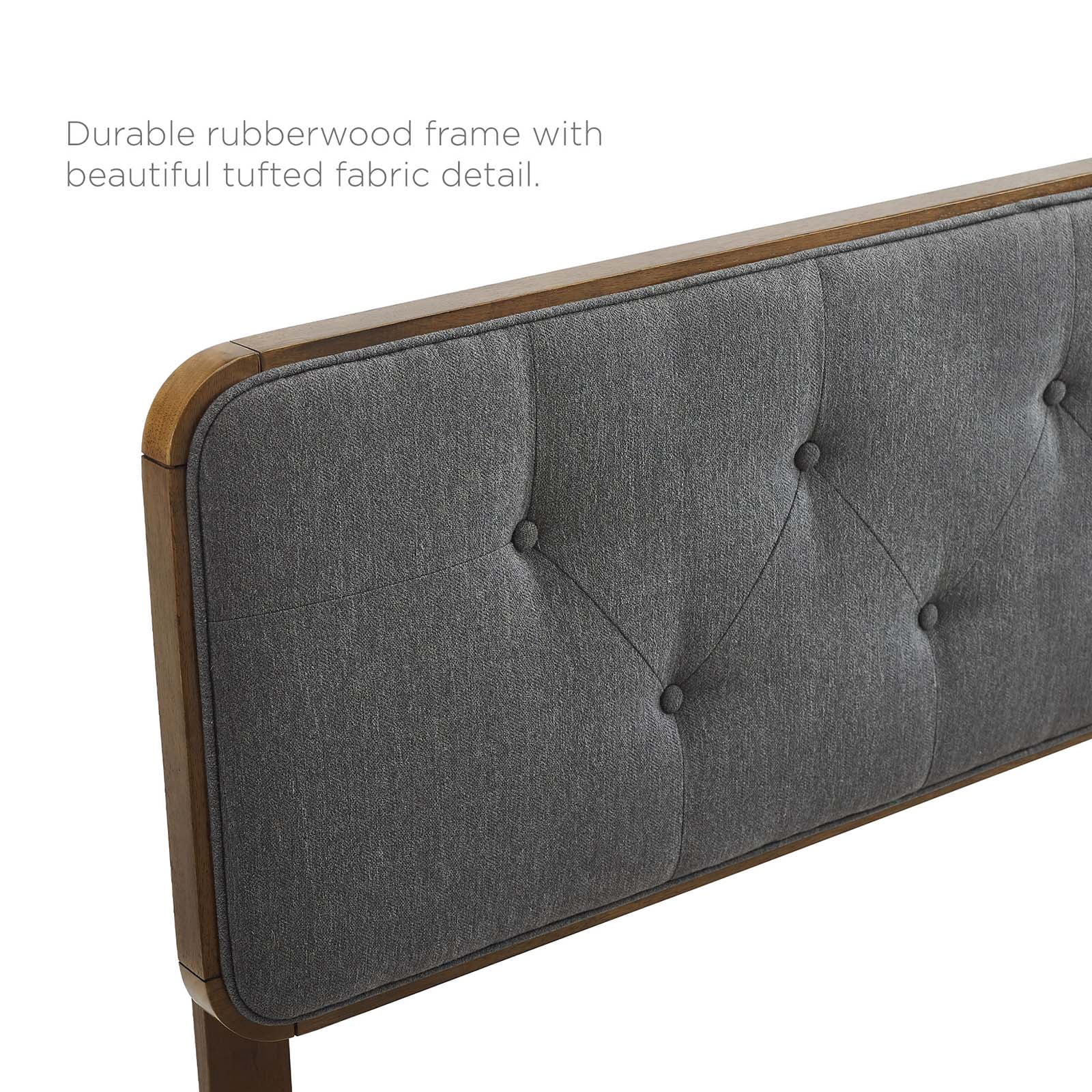 Modway Collins Tufted King Fabric and Wood Headboard in Walnut/Charcoal