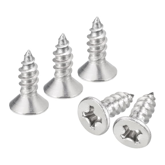 Uxcell #6x3/8" Wood Screws, 50 Pack Flat Head Phillips Self Tapping Screws 304 Stainless Steel Metal Screws