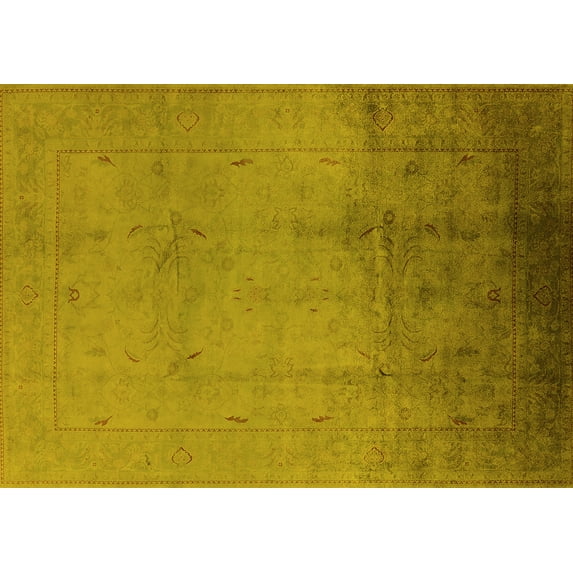 Ahgly Company Machine Washable Indoor Rectangle Oriental Yellow Traditional Area Rugs, 7' x 9'