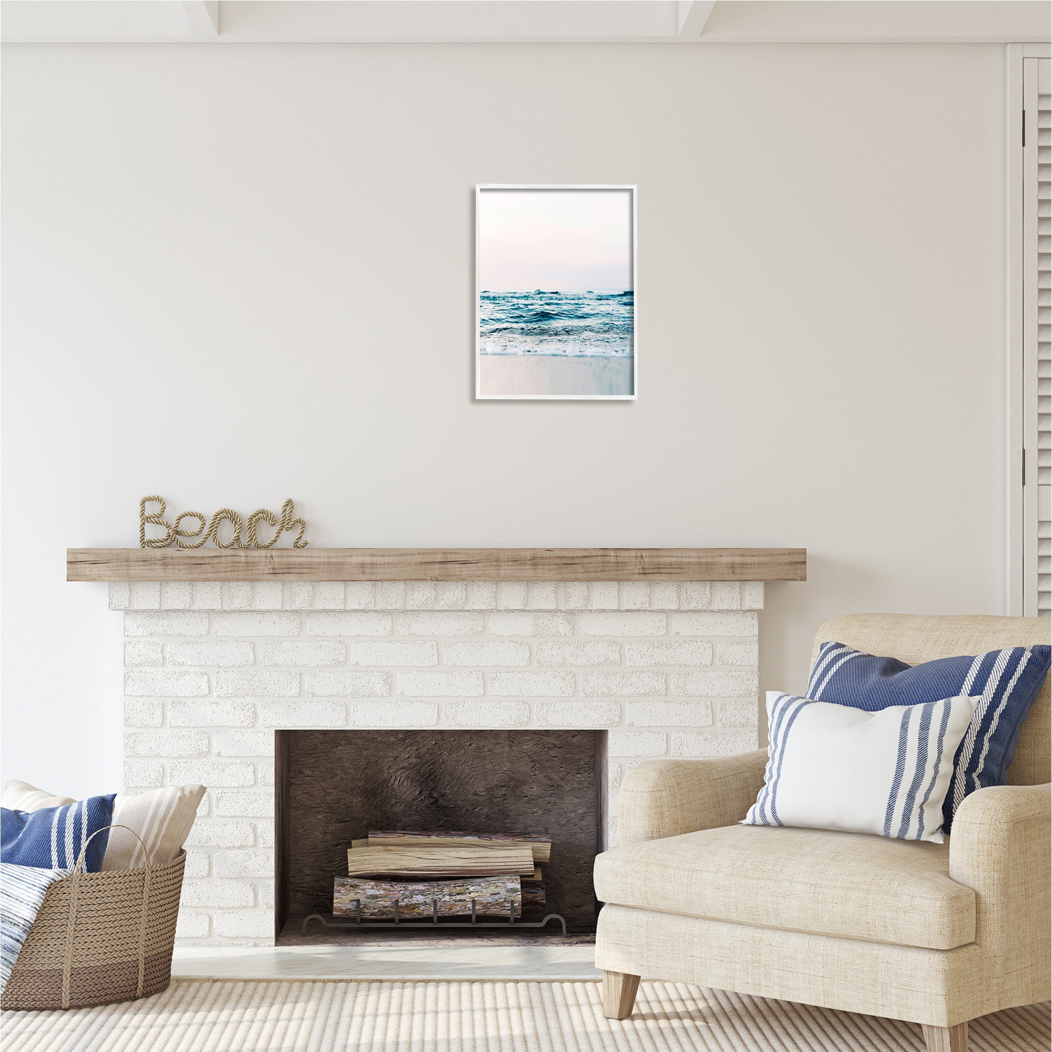 Stupell Industries Ocean Waves on Shore Nature Photography White Framed Art Print Wall Art, 16 x 20