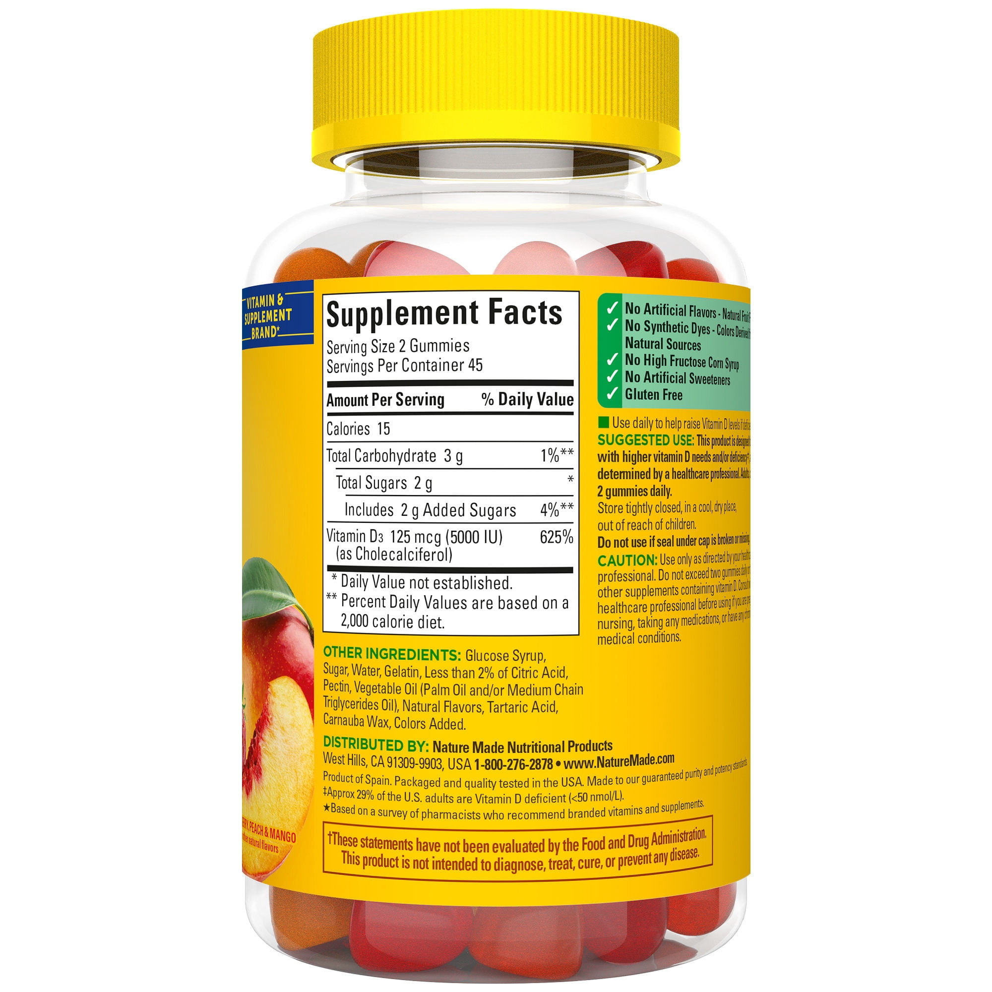 Nature Made Extra Strength Dosage Vitamin D3 Gummies 5000 IU (125 mcg) per Serving, 90 Count