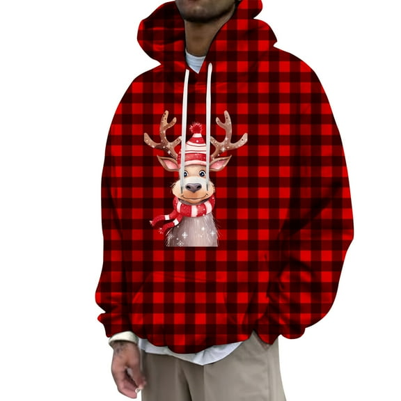 Long Sleeve Shirts for Men Men's Christmas Reindeer Fashion Casual Part 3D Print Long Sleeve Drawstring Hooded Sweater Tops Mens Pullover Hoodie Sweatshirt Hoodies Sweatshirt for Boys Blank Pink XXL