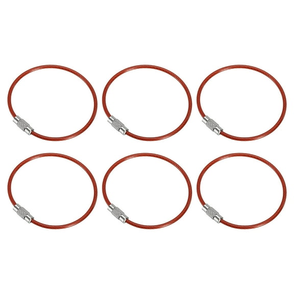 Uxcell 5.9" Length Wire Keychain Cable, 6 Pack Stainless Steel 2mm Key Ring Loop for Outdoor Hiking Sport, Red