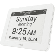 Robin Clock 2024 with Day and Date for Elderly, Clocks for Seniors, Dementia Clock, Digital Calendar Clock Elderly, Bedside Clocks Seniors, Alzheimers Products, Dementia Clocks Extra Large, White 8"