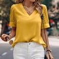 thumbnail image 5 of Top de manga corta de hilo de red de color liso con cuello en V para mujer primavera verano OAVQHLG3B Store lin121212, 5 of 5
