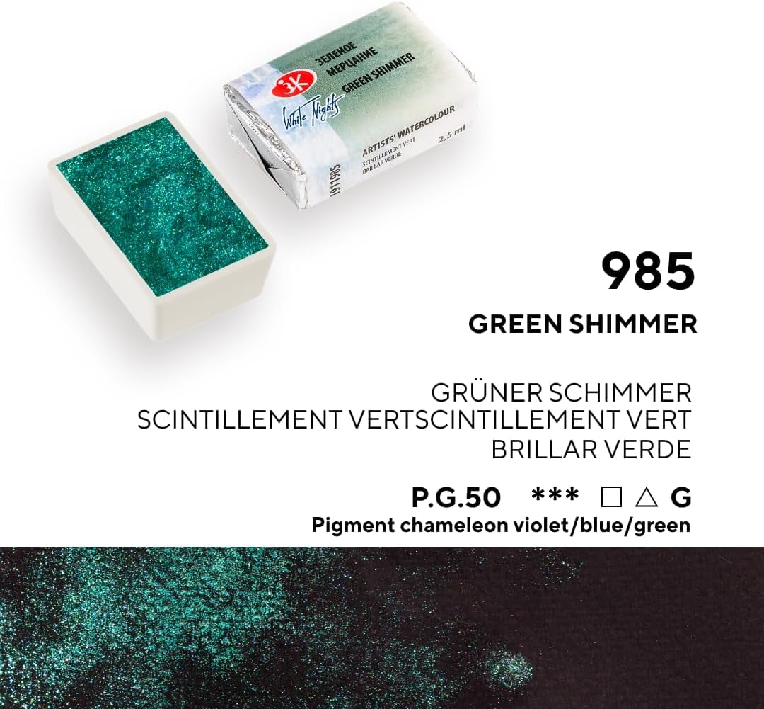 White Nights Extra Fine Artists Grade Professional Limited Edition Shimmering Watercolors 8 Full Pans 2.5 ml each by Nevskaya Palitra (Winter)