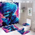 thumbnail image 1 of Juego de 4 cortinas de ducha Kaneki Ken con alfombrillas antideslizantes, tapa de inodoro y alfombrilla de baño, cortina de ducha impermeable con dibujos animados para niños con 12 ganchos,, 1 of 8