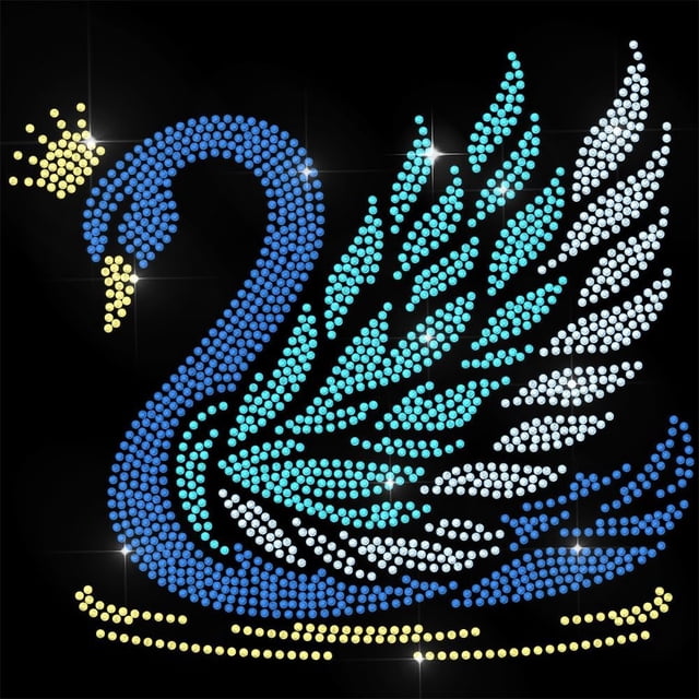 Parches termoadhesivos de diamantes de imitación azules con forma de cisne para ropa, 11,6 x 8,2 pulgadas, apliques de lentejuelas grandes para planchar.