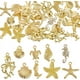 thumbnail image 1 of 1 caja de 54 piezas con 9 estilos de dijes dorados de temática marina: tortugas, estrellas de mar, caballitos de mar, sirenas, animales marinos y conchas. Adornos veraniegos para la playa., 1 of 6