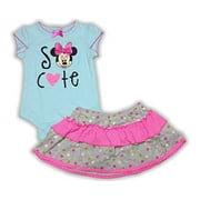Disney Baby Baby-Girls Newborn Aqua Spa Minnie Mouse Chambray Skirt Set, Acqua Spa, 3-6 Months