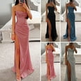thumbnail image 2 of Skymirror Women Evening Dress Spaghetti Strap Shiny Sequin Sleeveless Off Shoulder Low-cut High Split Loose High Waist Floor Length Lady Prom Dress, 2 of 8