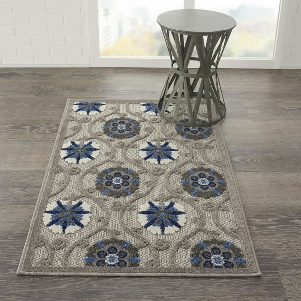 Nourison Aloha Indooroutdoor Floral Grey/Blue Area Rug