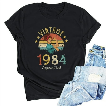Kayannuo Short Sleeve Womens Tops Graphic Tees Women Valentine s Day 1984 Vintage Shirt For Women 40th Birthday Gifts 1984 Birthday Gifts Idea Retro Short Sleevel T Shirts Party Tops Tees