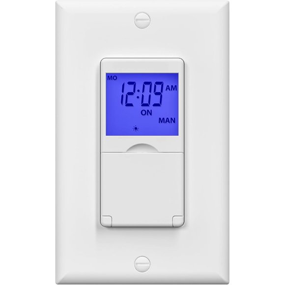 7 Day Programmable in-Wall Timer Switch for Lights, Fans and Motors, Single Pole and 3 Way (Compatible with SPDT) Both Use, Neutral Wire Required, White(Blue Backlight)