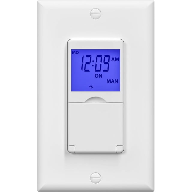 7 Day Programmable in-Wall Timer Switch for Lights, Fans and Motors, Single Pole and 3 Way (Compatible with SPDT) Both Use, Neutral Wire Required, White(Blue Backlight)