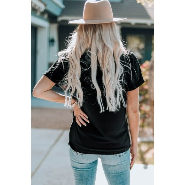 ABPHQTO Camiseta de manga corta negra Silly Santa Christmas is For Jesus para mujer