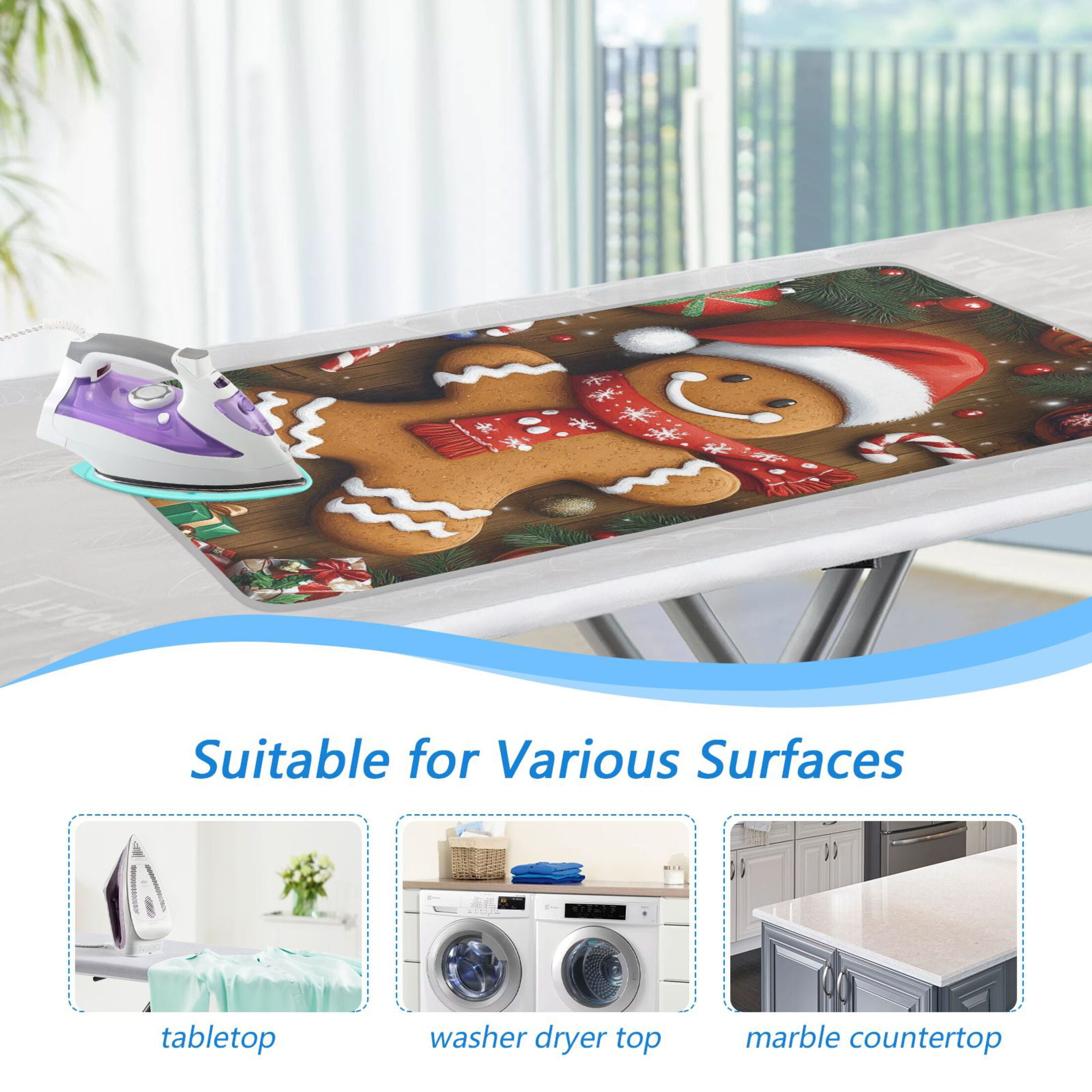 Cute Gingerbread Man Ironing Mat Blanket for Table Top Travel Portable Ironing Board Pad 47.2x27.6 Inch