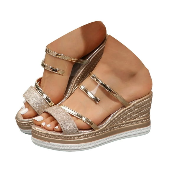 Dakaela Womens Rhinestone Slide Sandals Open Toe Platform Summer Beach Shoes Casual Dressy Slippers