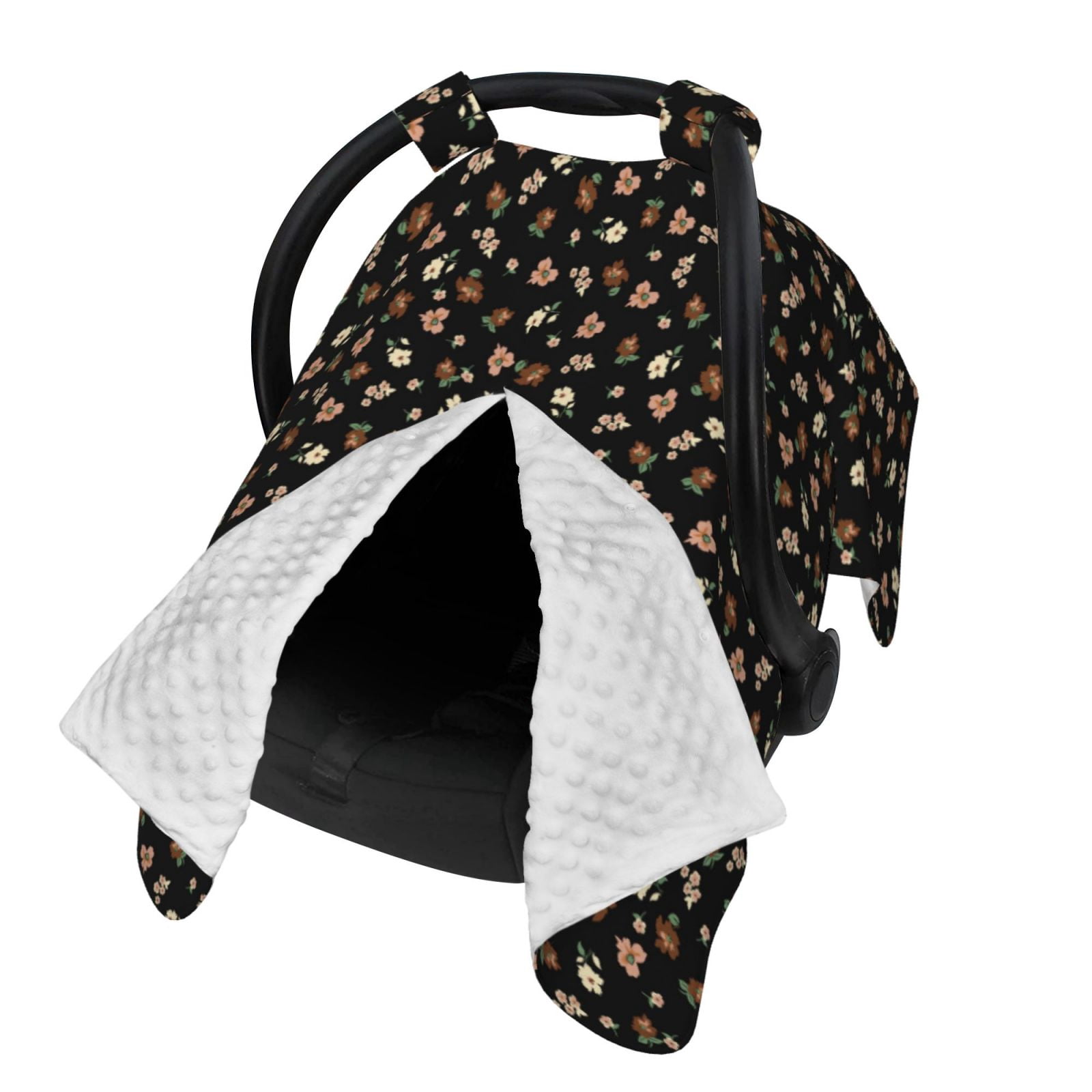 Naloa Flower Pattern On Black Baby Car Seat Cover, Breathable Baby Carrier Cover, Multiuse Baby Carrier Cover & Nursing Breastfeeding Cover