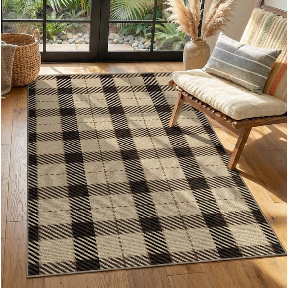 3x5 Entryway Rug for Front Door - No Shed Easy Jute Buffalo Plaid Outdoor Layering Rug for Porch, Large Door Mat Indoor Entrance