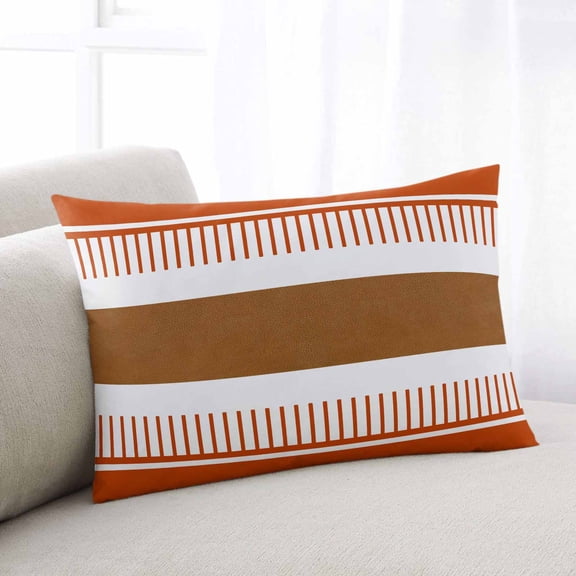 Burnt Orange Farmhouse Throw Pillow Cover, Pillowcase Protectors with Zipper, Breathable Decorative Lumbar Pillow Case Cover, Orange Brown Striped Pillow Shams for Couch Sofa 12x20Inch