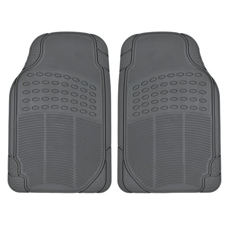 All Weather Tough Rubber Floor Mats in Gray - 2pc Front Set, Protects against spills, stains, dirt and debris. By