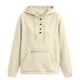 thumbnail image 6 of Cmfcve Button Henley Neck Hoodies for Women Fall Winter Oversized Sweatshirt Drawstring Casual Hooded Pullover Tops, 6 of 6