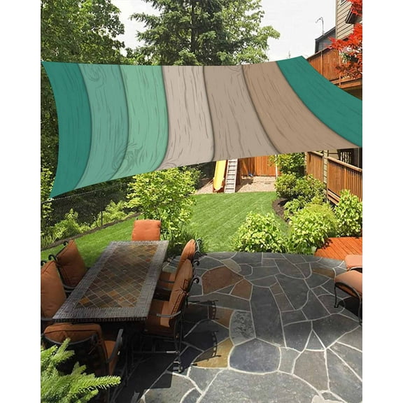 Sun Shade Sail 8x10Ft Retro Farmhouse Teal Turquoise and Brown Ombre Wood Grain Uv Block Sunshade Canopy Outdoor Shade Cover Rectangle Shade Cloth For Patio Garden Yard Deck Pergola