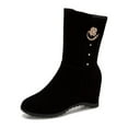 thumbnail image 4 of Fesfesfes Black Platform Boots for Women Inner Height Winter Wedge Heel Casual Short Suede Small 9.5(43), 4 of 9