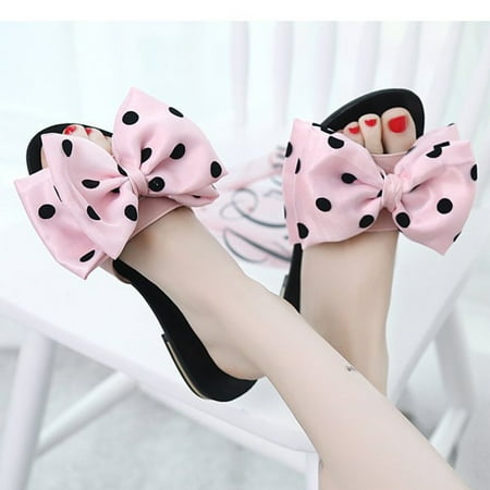

〖Yilirongyumm〗 Pink 41 Sandals Women Open Footwear Slipper Flats Bowtie Sandals Toe Female Summer Women Beach Women s Sandals