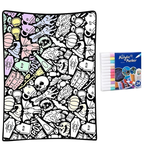 YiJuHui Adult Coloring Blanket for Adults with 24 Markers, Soft Cozy Throw Fleece Blanket, Personalized Painting Blanket for Sofa Bed Couch, Creative Art Project, Gifts for Women Men