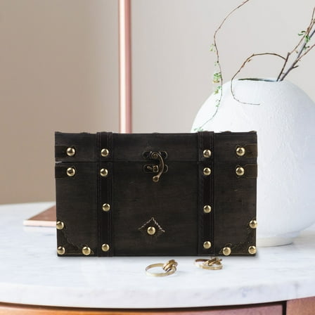 ADDHAT 1Set Wooden Chest Box Dark Grey for Organizing and Storing Valuables 21.70X14.50X13.50CM