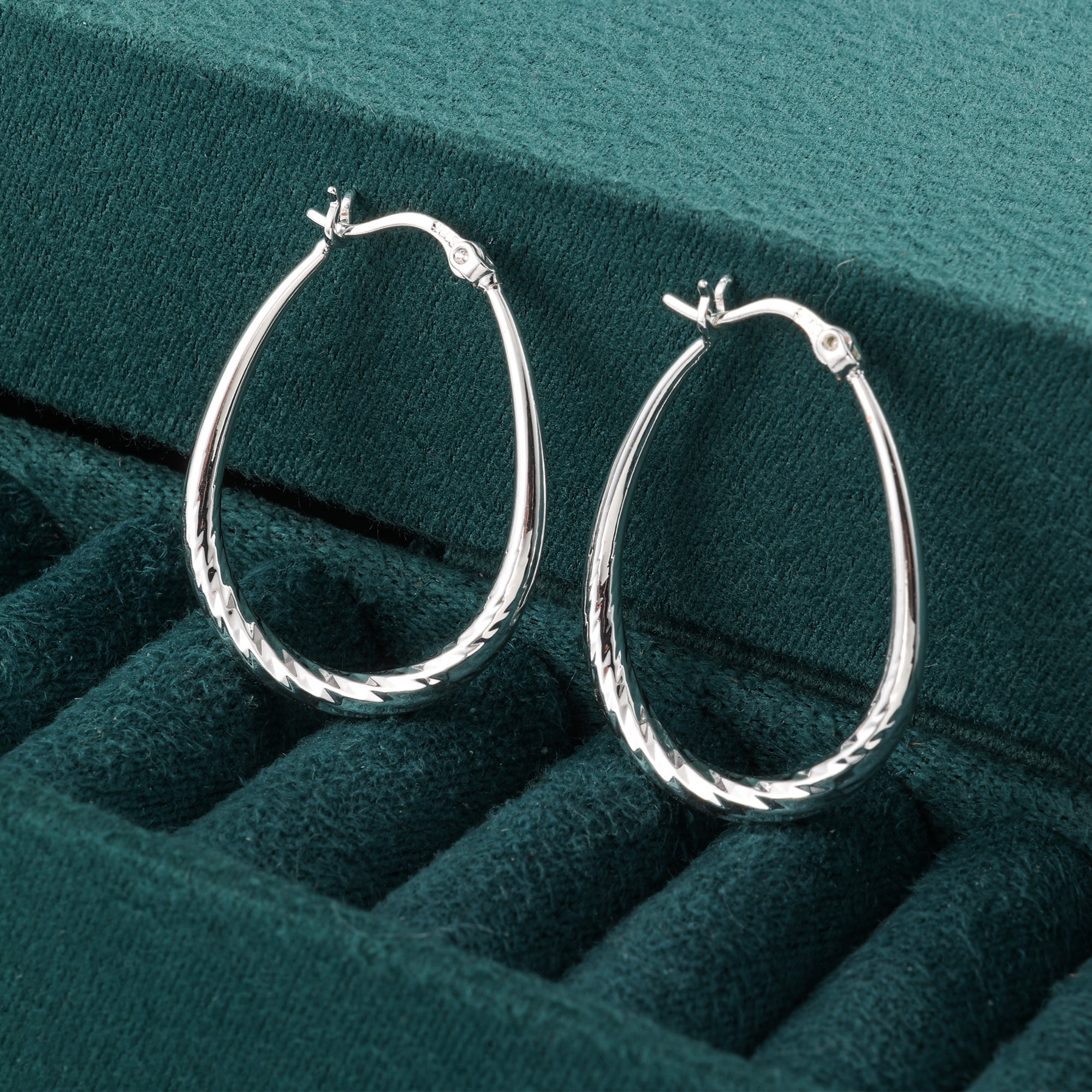 Alexcraft Silver Oval Hoop Earrings Hypoallergenic 14K Gold Plated Sterling Silver Lightweight Oval Hoop Earrings for Women