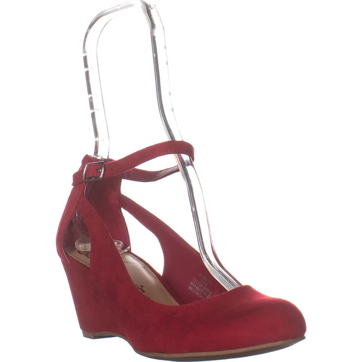 Womens AR35 Miley AnkleStrap Wedge Pumps, Red, 6.5 US