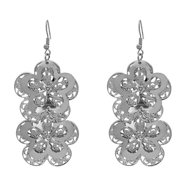 Creative Personalized Flower Earrings Fashionable Personalized Multi Layer Metal Wind Simple Hollow Tassel Earrings