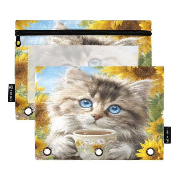 2 Pack 3 Ring Binder Pouch with Clear PVC Window Water Resistant Zipper Pencil Pouch Comfortable and Elegant Puppet Binder Pocket for Classroom Office Home Stationery Organization