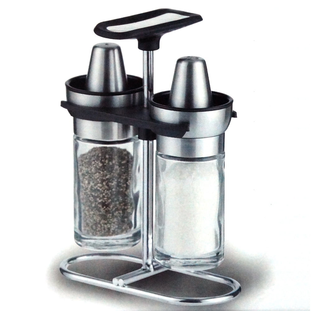 Elegant Design Salt and Pepper Glass Shakers Stainless Steel Bow Tops