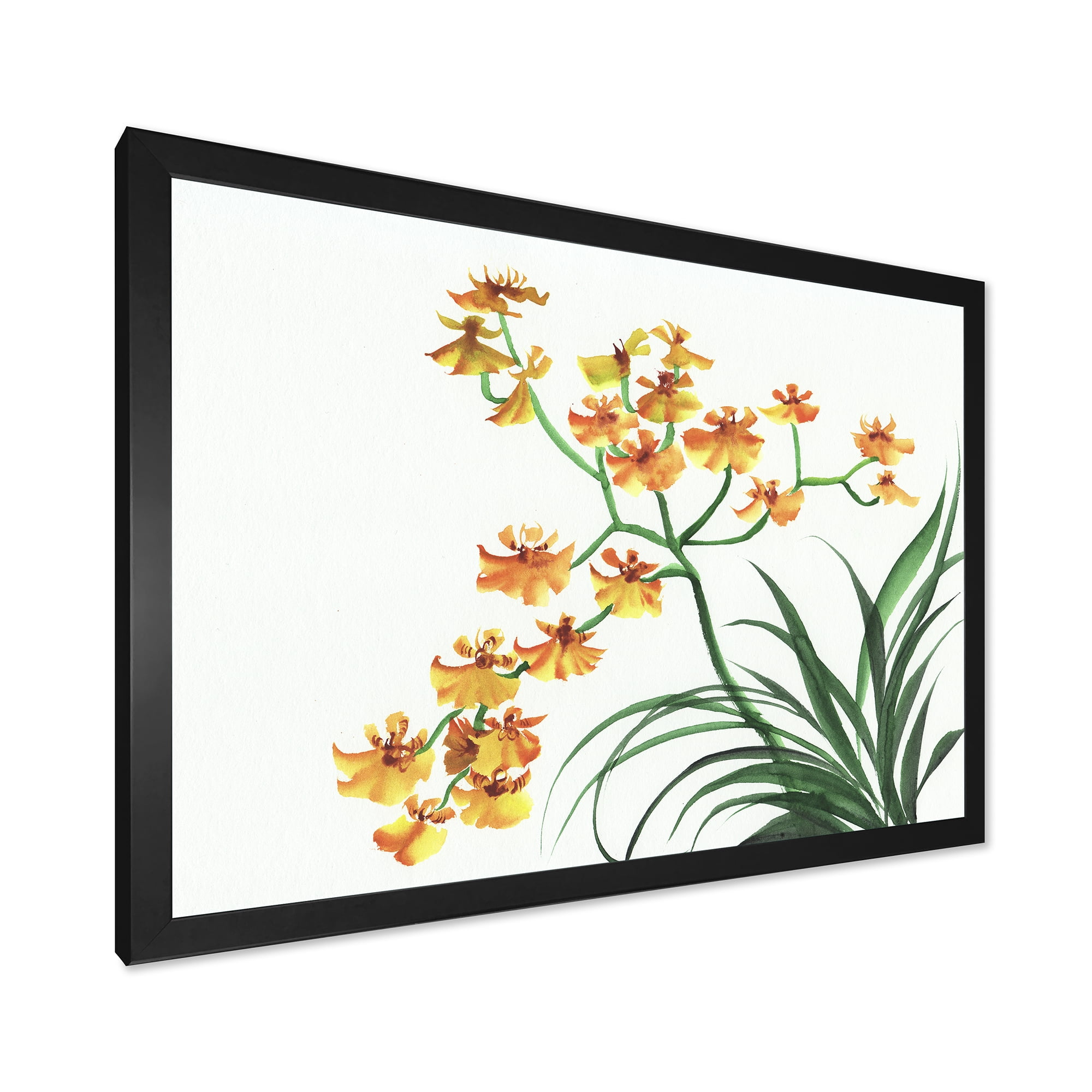 Designart 'Yellow Vintage Orchids On White' Traditional Framed Art Print