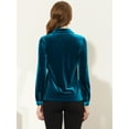 thumbnail image 4 of DARING DIVA Women's Office Pocket Front Long Sleeve Button Down Velvet Shirt S Royal Blue, 4 of 5