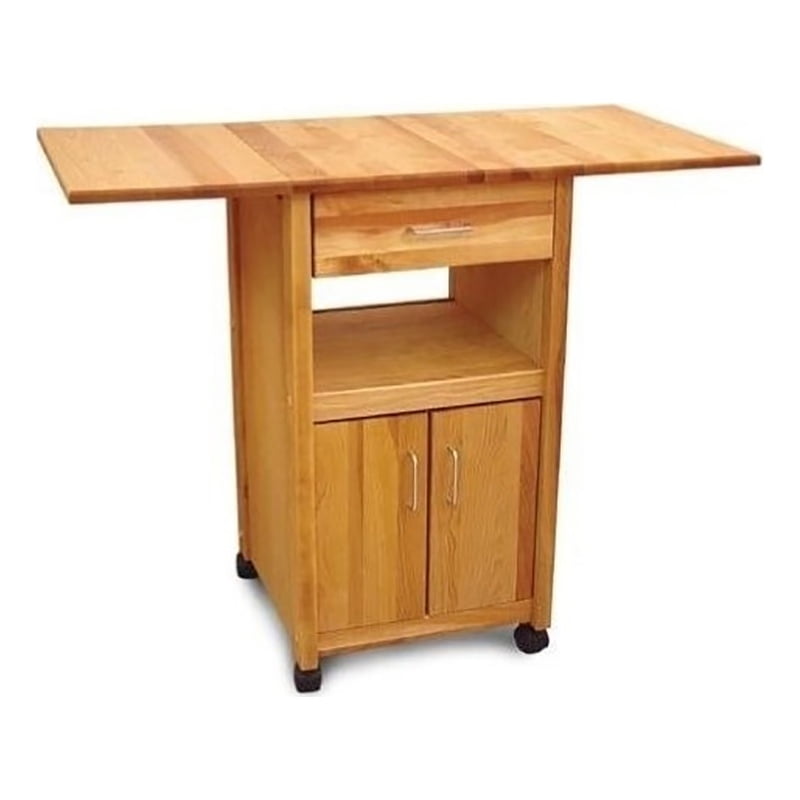 Pemberly Row Wood Drop Leaf Butcher Block Kitchen Cart in Natural