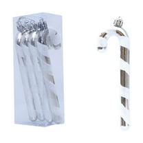 4pcs Plastic Walking Cane Christmas Decorations, Festive Hanging Ornaments for Christmas Tree, Classic Candy Cane Inspired Design Perfect for Home and Party Decor, 1.6*5.9in, Silver