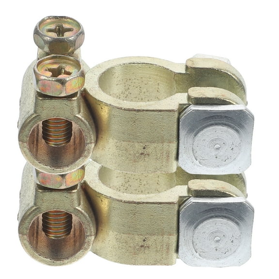 Topbathy 2Pcs Car Battery Clamp Connector with Positive Negative Adapter Golden Metal