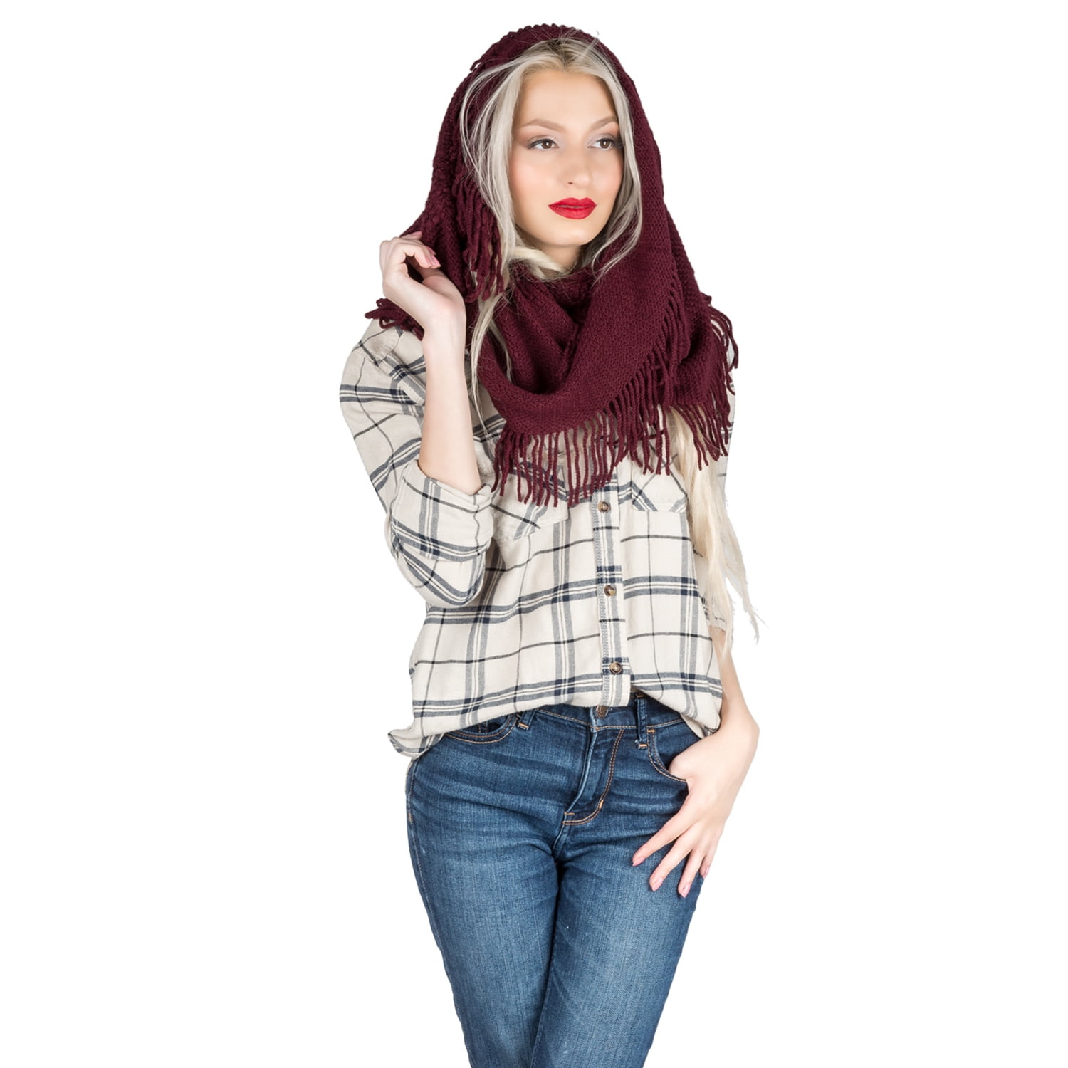 Light Weight Travel Warm Wrap Blanket Fringed Scarf