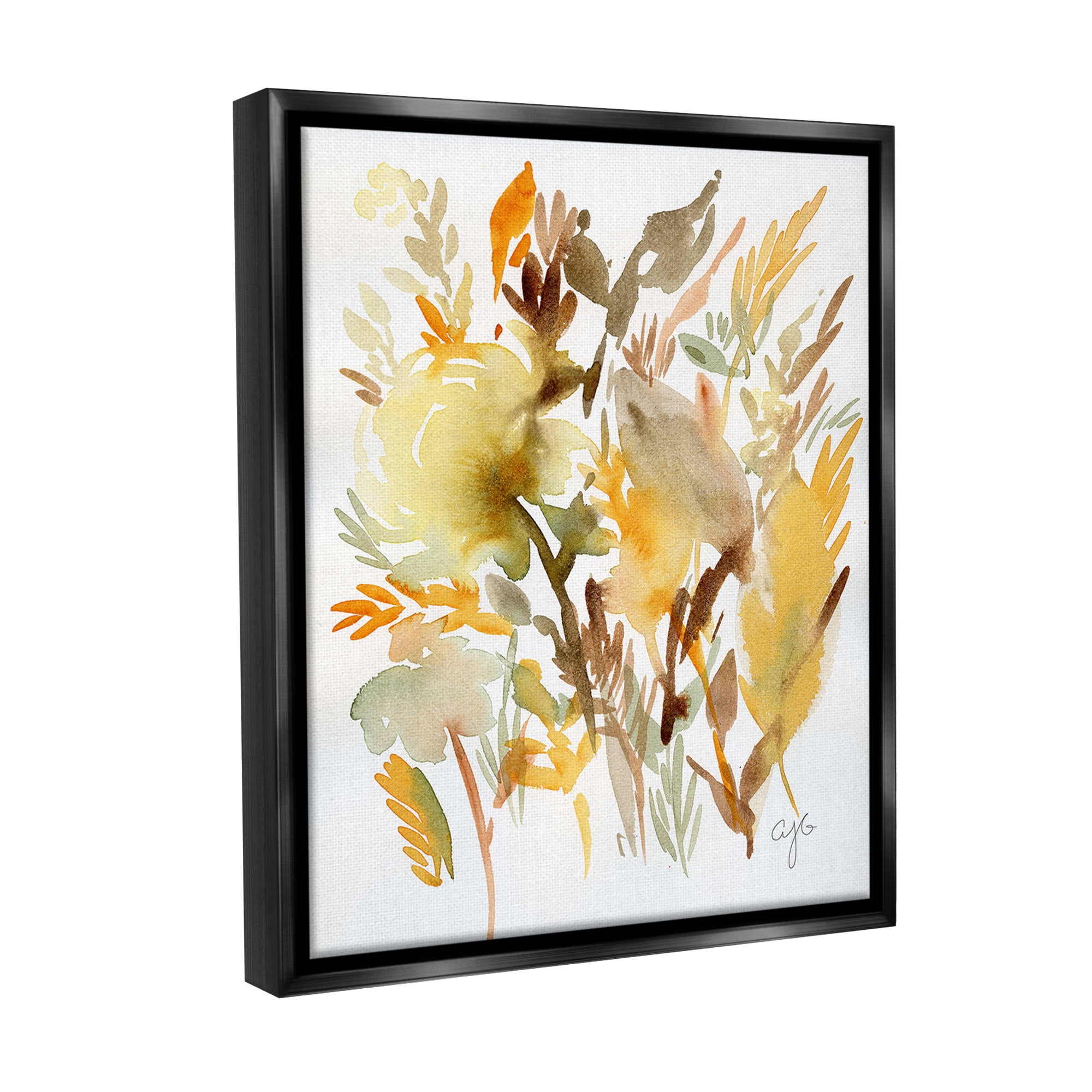 Stupell Industries Abstract Autumnal Foliage Botanical & Floral Painting Black Floater Framed Canvas Art Print Wall Art, 17 x 21